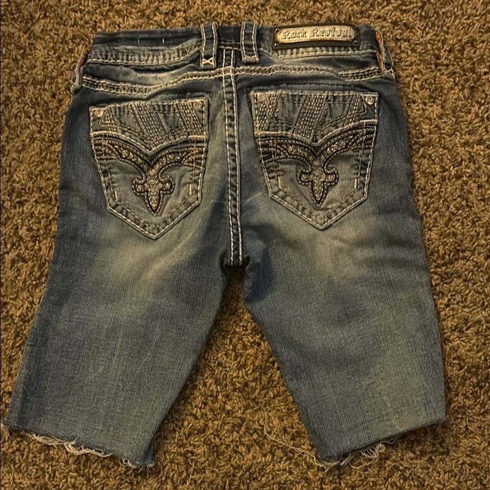 Rock Revival Blue Denim Shorts with Embellished Pockets